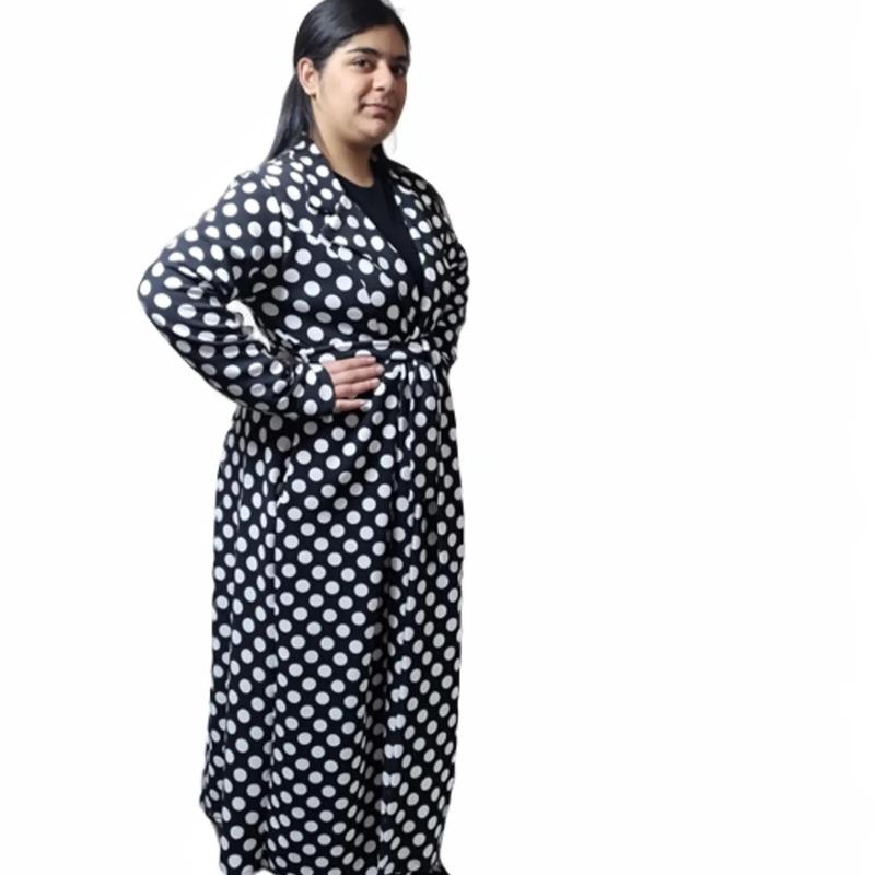 Ultimate Style Polka Dot Women's Summer Maxi Cardigan with Belt and 2 Pocket Black And White Lightweight Womenswear Elegance Jackets  Lady Coats Comfort Long Sleeve 2