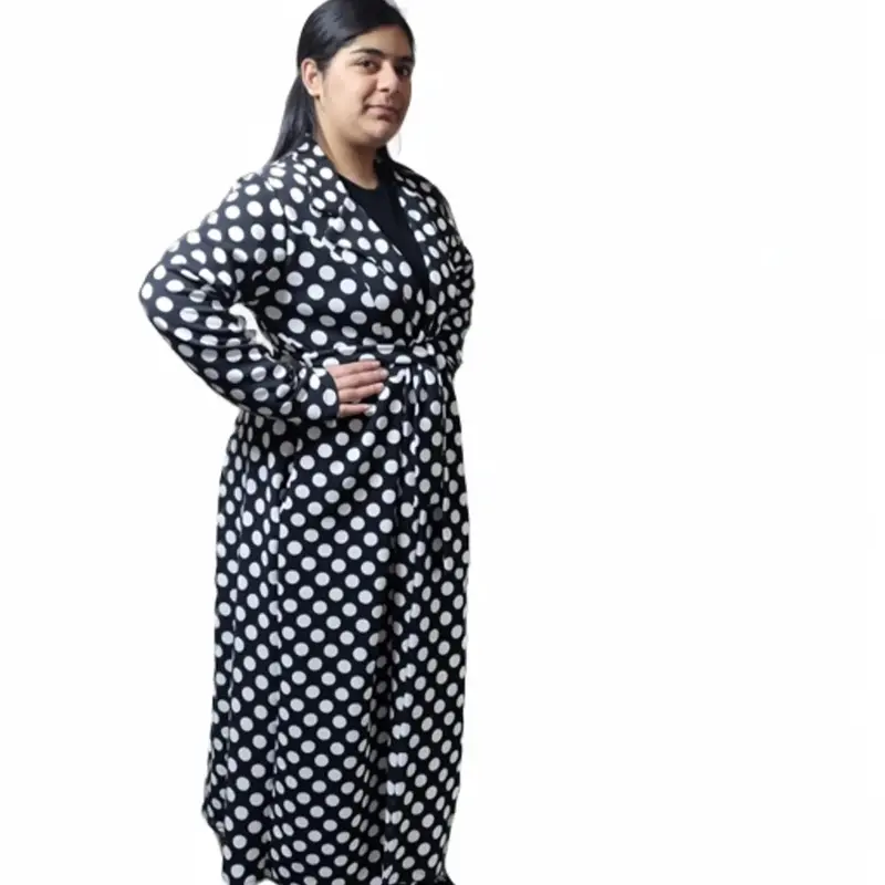 Ultimate Style Polka Dot Women's Summer Maxi Cardigan with Belt and 2 Pocket Black And White Lightweight Womenswear Elegance Jackets  Lady Coats Comfort Long Sleeve 2