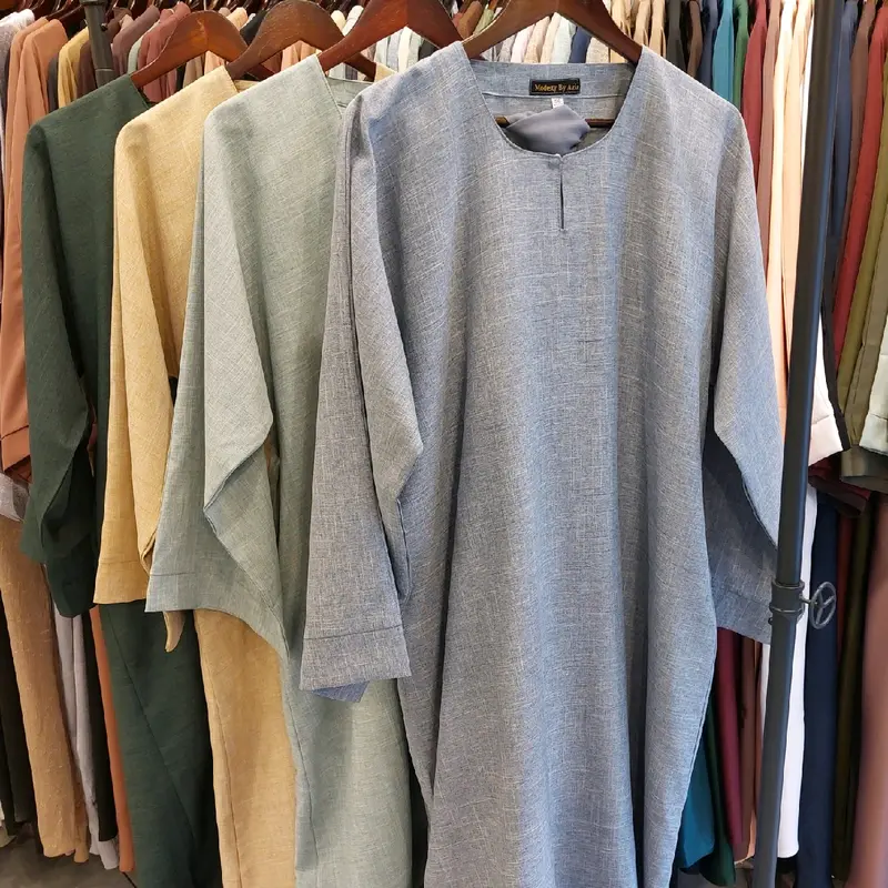 Aaliya Abaya in Luxurious High Blend Linen Fabric with Full-Sized Hijab, Belt and Pocket - Muslim Fashion for Women's Islamic Clothing, No Slits On Sleeves For More Modest Fitting. 7
