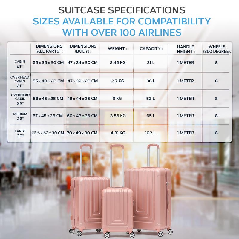 Flight Knight Hard Shell  ABS Outer Check in Carry On Suitcases - Vertical Lines with Curve - Rose Gold 1