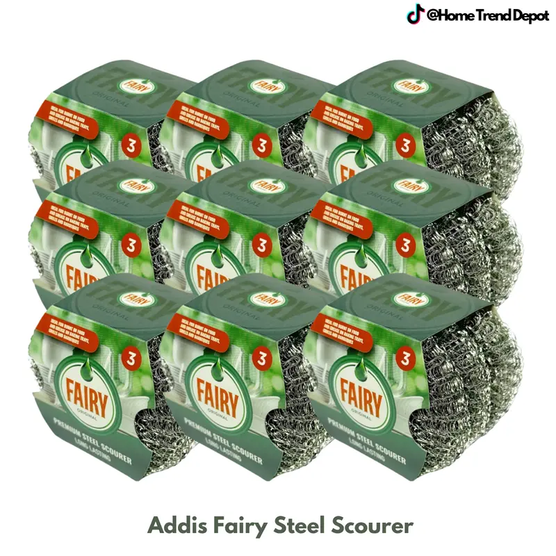 Fairy Addis Steel Scourer - 3Pk Original Premium Steel Wool Pot & pan Scourers Stainless Steel Sponges Cleaning 0