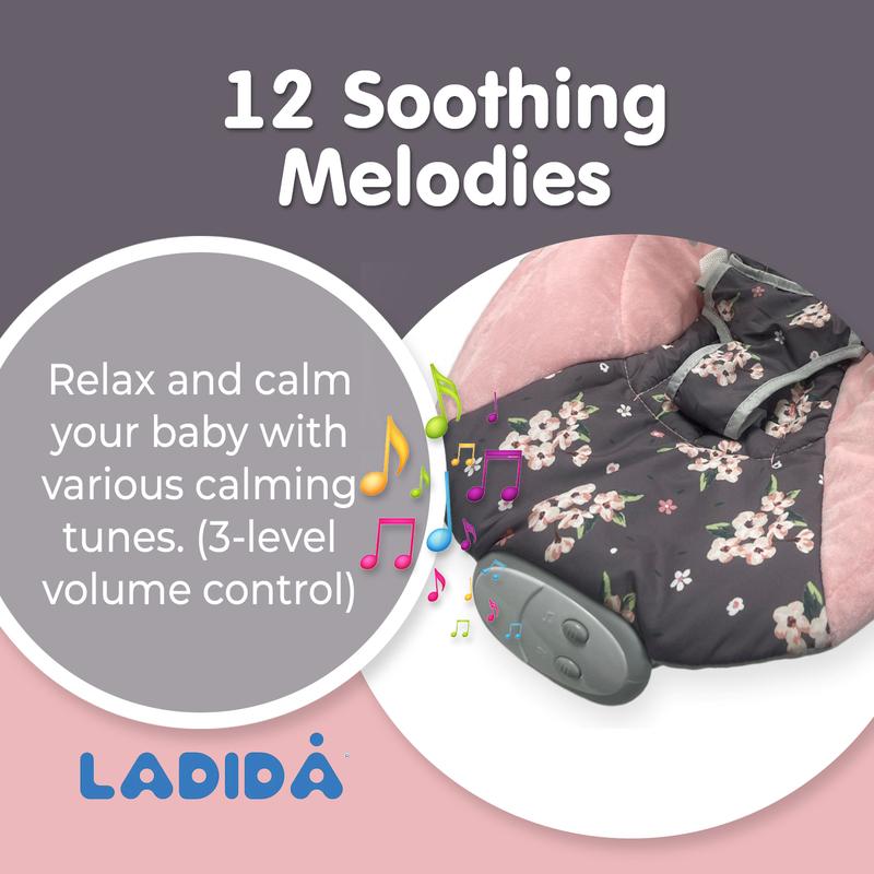 (148) LADIDA Baby Bouncer with Soothing Music and Vibration, Adorable Plum Blossom Design, Suitable for Newborns baby  bouncer baby  rocker baby  essentials crib babysleep  aid baby  cot 1