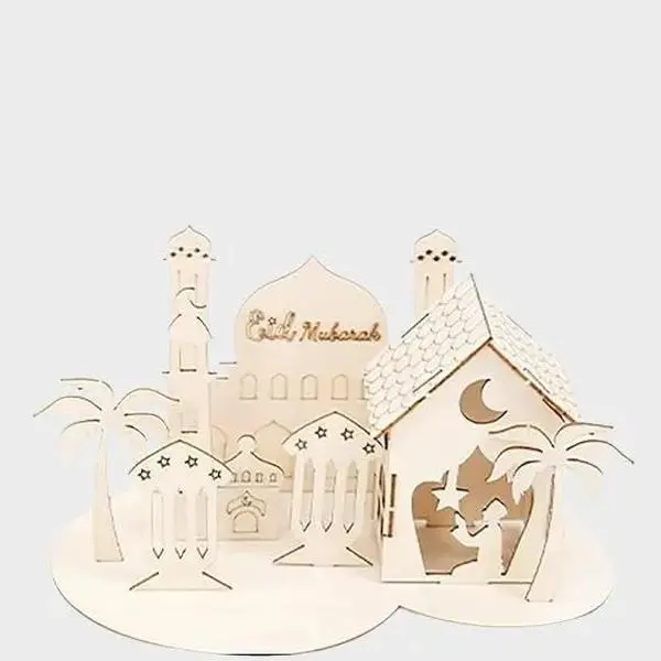 Wooden Eid Mubarak Puzzle Desktop Ornament Set - Perfect for Eid Al Fitr eid mubarak ,decorations