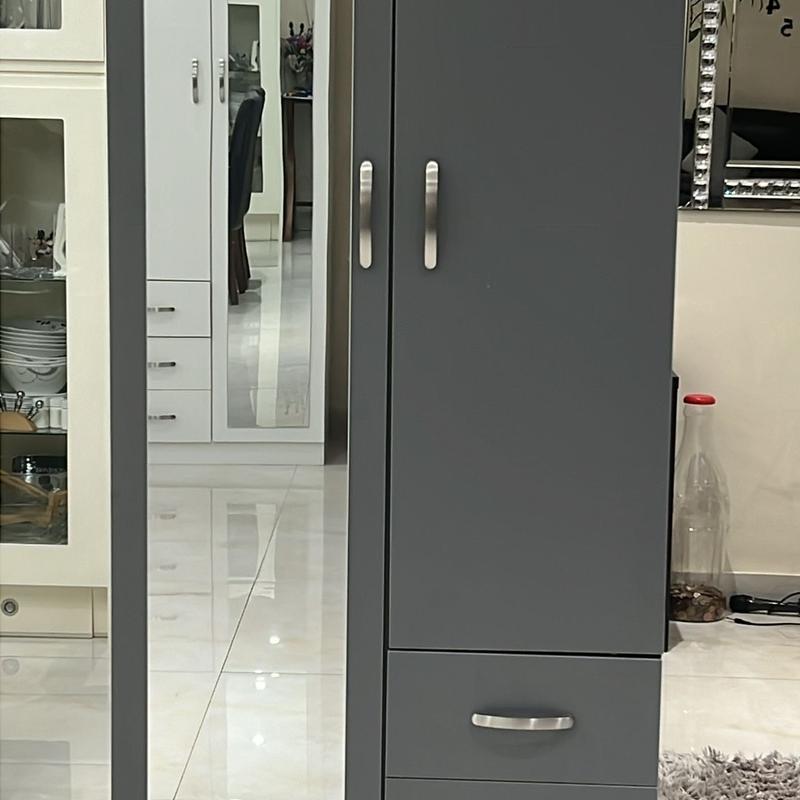 PALAKLOT 2 Door 3 Drawer Full-length Mirror Wardrobe | Modular Cabinet for Space Saving | Ideal Storage Organizer (Grey) 7