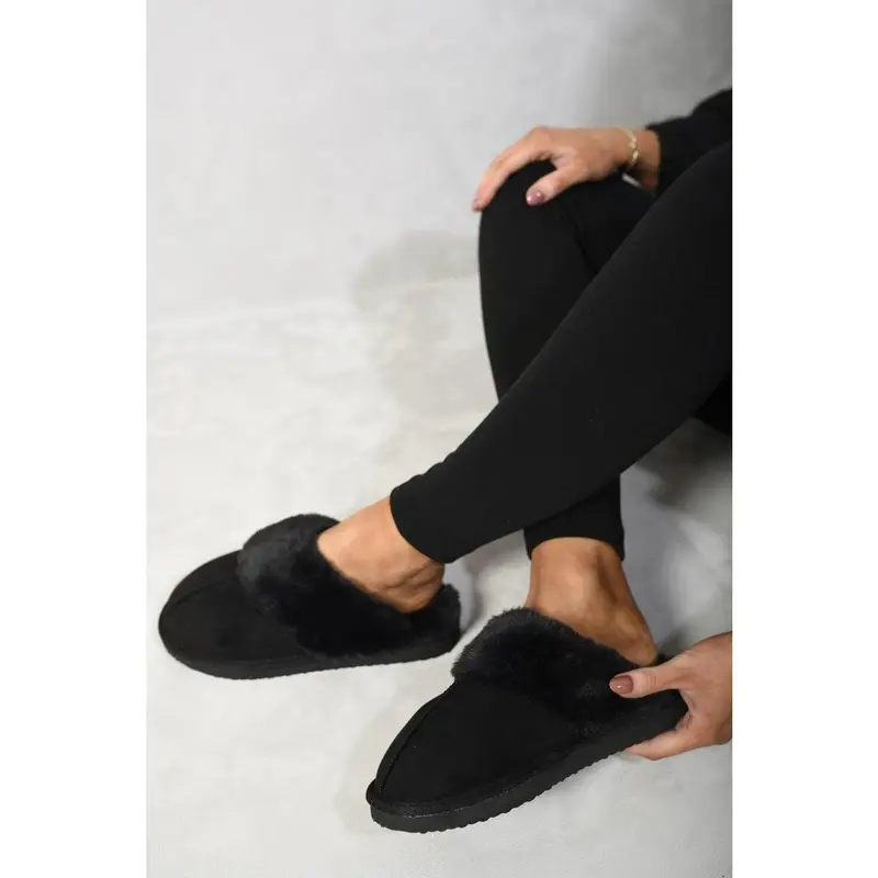iKrush Fuzzy Faux Fur Lined Slip-on Slippers i38078  Mules Sliders Slip On Fur Lined Low Heel Regular Length Regular Fit 3