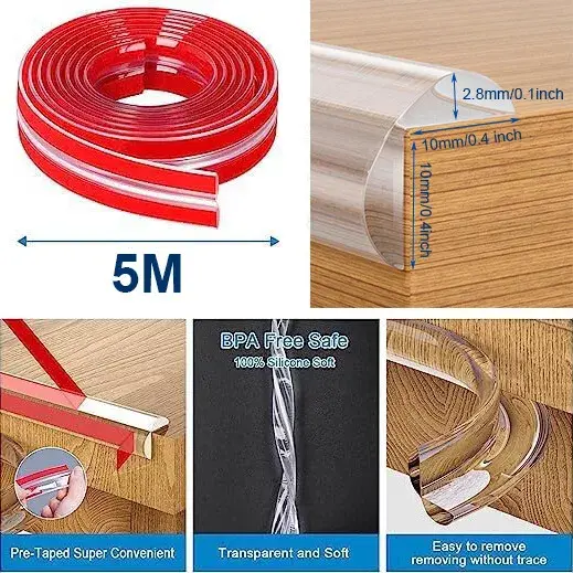 5M Silicone Edge Protector Kid Safety Corner Strip Pre-Tape Furniture Anti-sharp 3