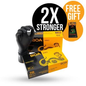 BOA PRO by Tough Glove - Box of 100 Gloves Strong Black Disposable Nitrile Gloves, Latex and Powder Free, Perfect for Mechanics, Industrial, Automotive, Tattooist, Salons Cleaning   2x Thicker than regular gloves, Chemical Resistant, Smart Phone