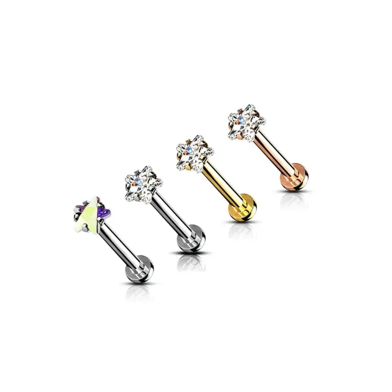 DAINTY CRYSTAL STAR MICRO FLAT BACK LABRET - 6MM & 8MM 2