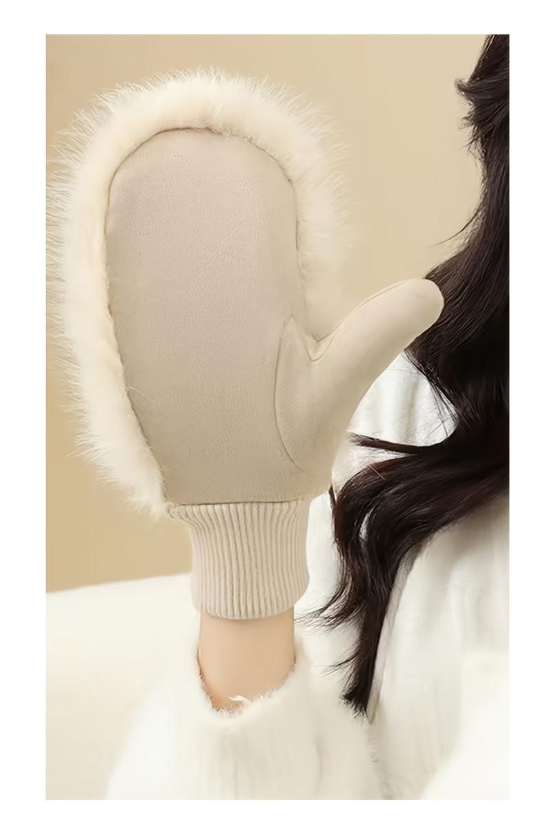 Product Introduction of Women'S Winter Thermal Knitted Mittens - Cozy Polyester Fur-Lined Gloves for Outdoor Use, Non-Stretch Warm Gloves for Cycling, Hand Washable 6