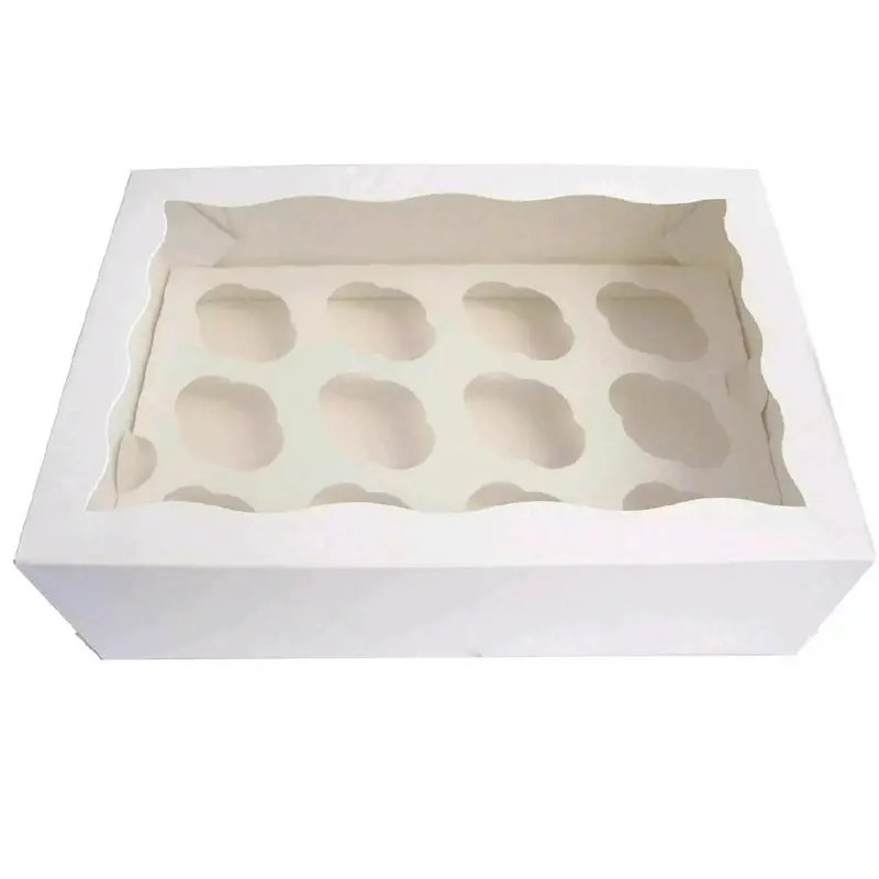 10 x White Cupcake Boxes 12 Hole Windowed Auto Popup High Quality 1