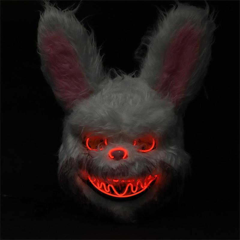 Mad Rabbit LED Mask Halloween Scary Mask Rabbit Bunny Mask, Bloody Plush Animal Head Mask, Spooky Mask Halloween Cosplay Costume Props 3