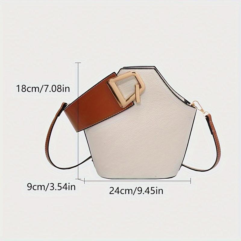 Elegant Beige & White Bucket Bag with Adjustable Strap, Golden-Toned Lock Closure, Large Capacity for Women – Stylish Commuter Bag for Everyday Use, Crossbody Bag 3