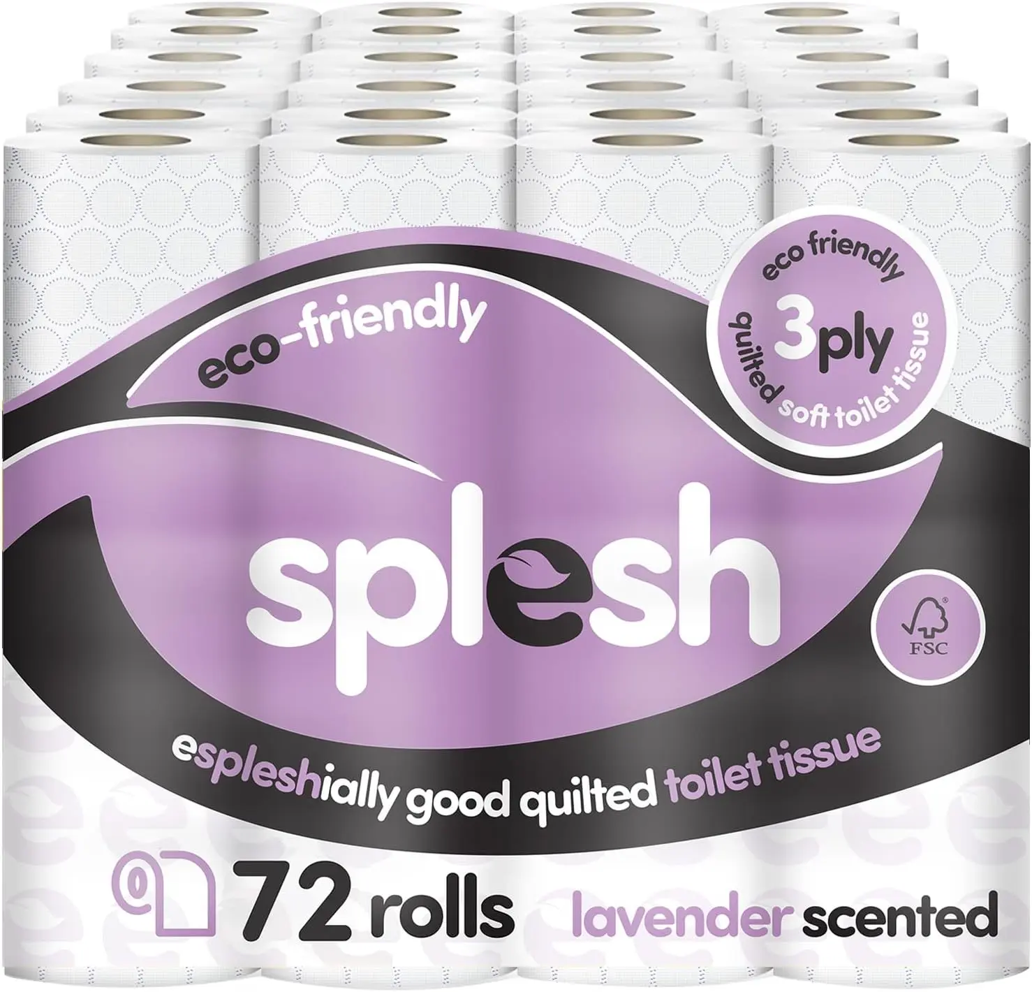 Splesh by Cusheen 3-ply Toilet Roll - Lavender Fragrance (72 Pack) Soft, Quilted Bulk Toilet Rolls, Toilet Tissue and Loo Rolls – Eco-Friendly Toilet Paper Wipes Scented