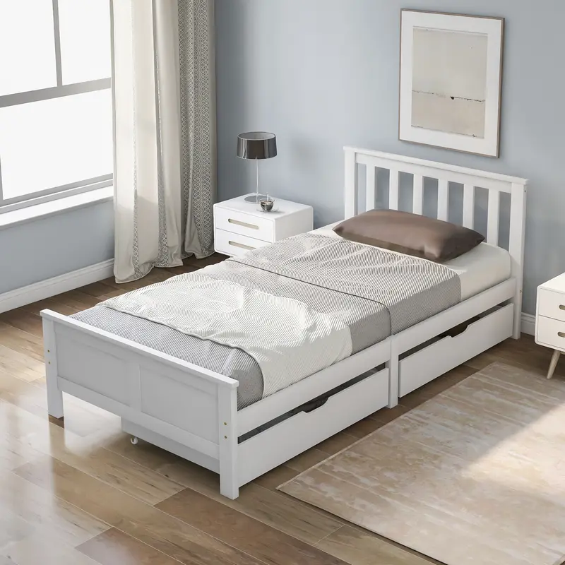 Wooden Solid White Pine Storage Bed with Drawers Bed Furniture Frame for Adults, Kids, Teenagers 3ft Single (White 190x90cm) 1