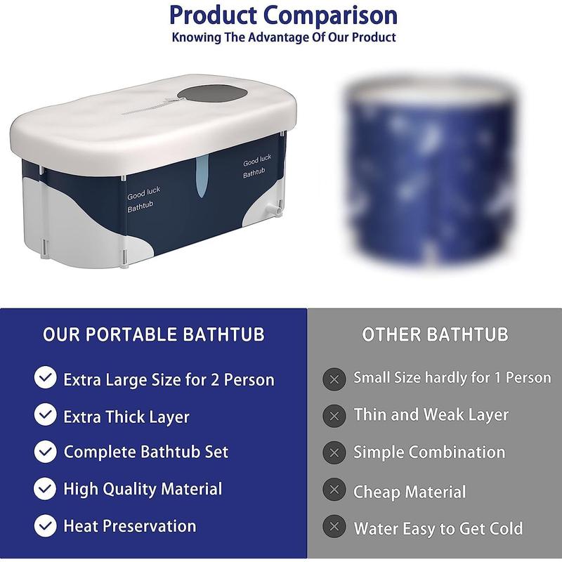 140cm Extra Large Portable Foldable Bathtub with Cover for Adult, Family SPA Soaking Tub for Small Bathroom, Thicken Multiple Layer Bathtub with Lid for Shower Stall  [Plus A Free Gift] 4