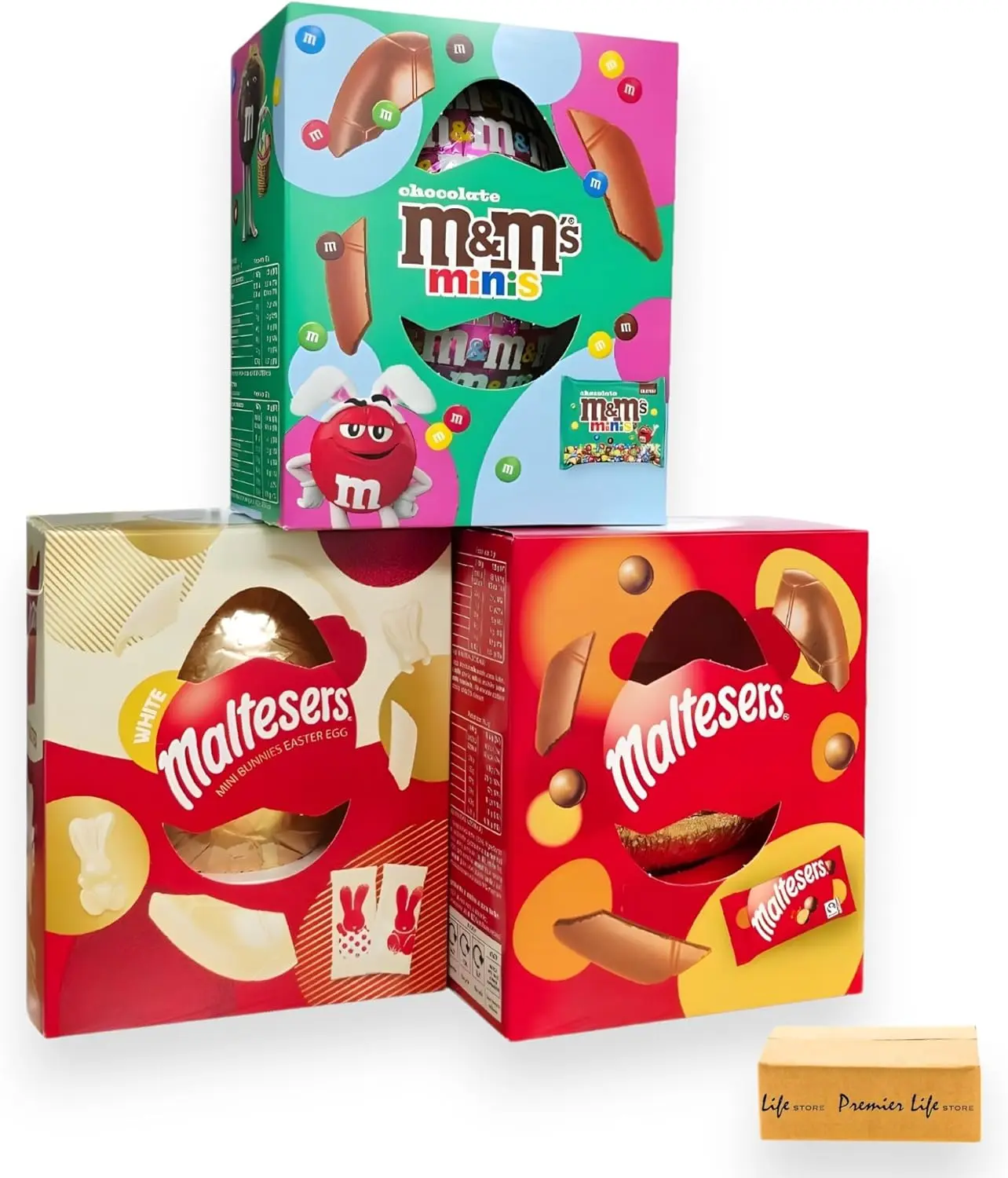 Easter Eggs Chocolate with Maltesers Milk Chocolate 96.5g, White Chocolate Mini Bunnies Easter Egg 100g and egg 97g Bundle with packaging | Easter Egg Treat Gift