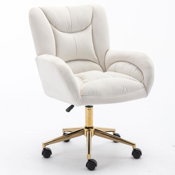 Full KD Velvet Fabric Material Adjustable Height Swivel Home Office Chair For Indoor Office With Gold Legs, Ivory /Pink /Brown /Green 6