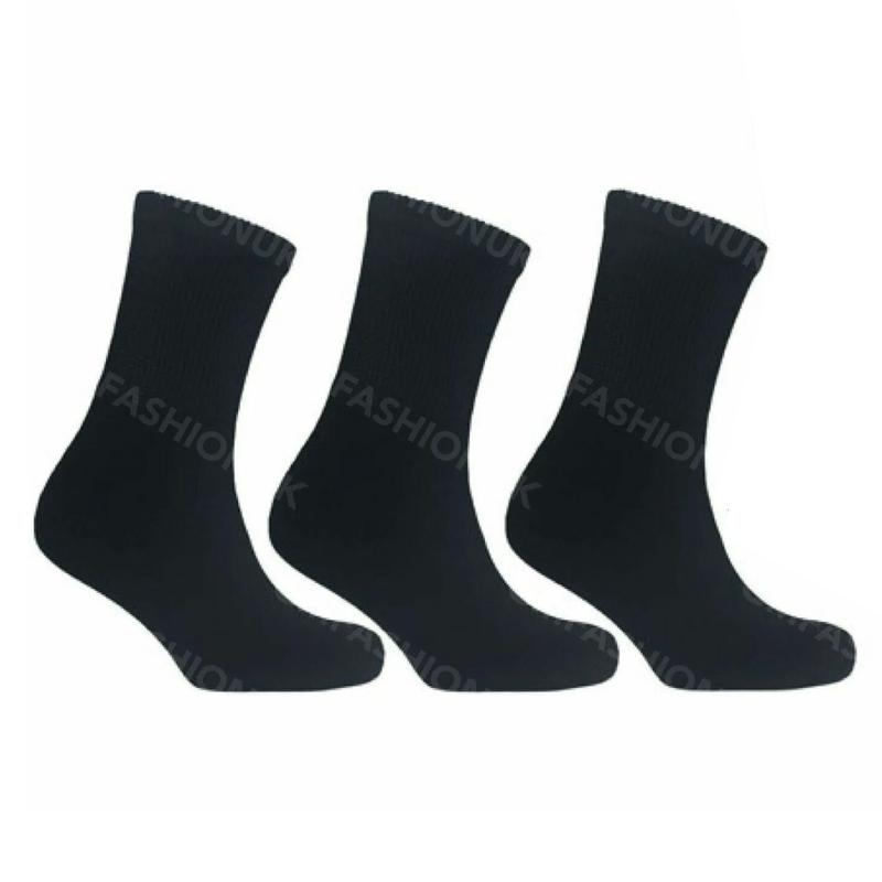 6 Pairs Mens Heavy Duty Thermal Non Binding Loose Elastic Top Socks UK 6-11 Winter Menswear Plain Black Cotton 2