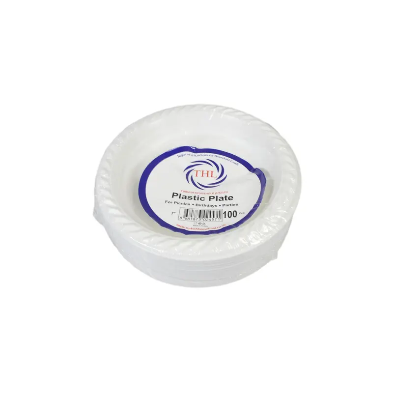 100 White Plastic Plates 7 " Suitable For Picnics Birthdays Parties 17cm (Parcel Rate) Disposable 0