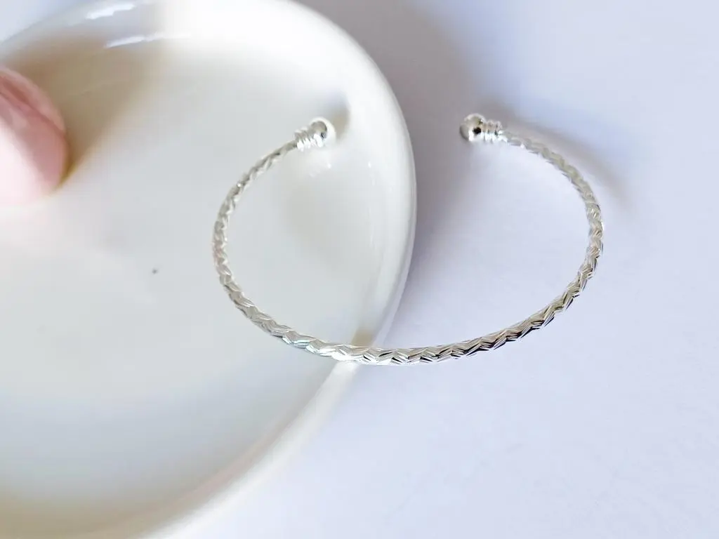 Sterling Silver Hammered Adjustable Bangle Bracelet for Women charms