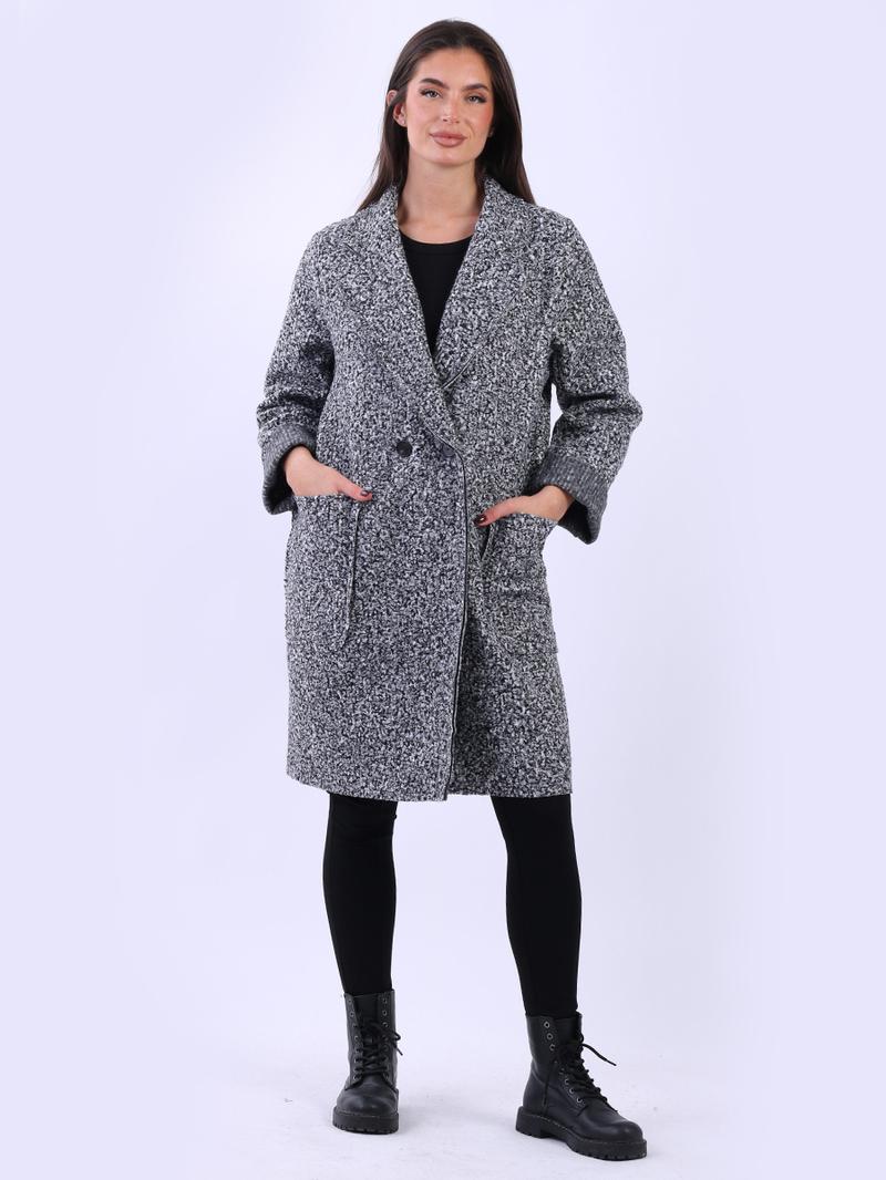 Product Introduction of SUBZY Size: One Size (UK Fit 12-18) Women's Long Sleeves Notch Lapel Collar Plus Size Lagenlook Woolen Coat 7