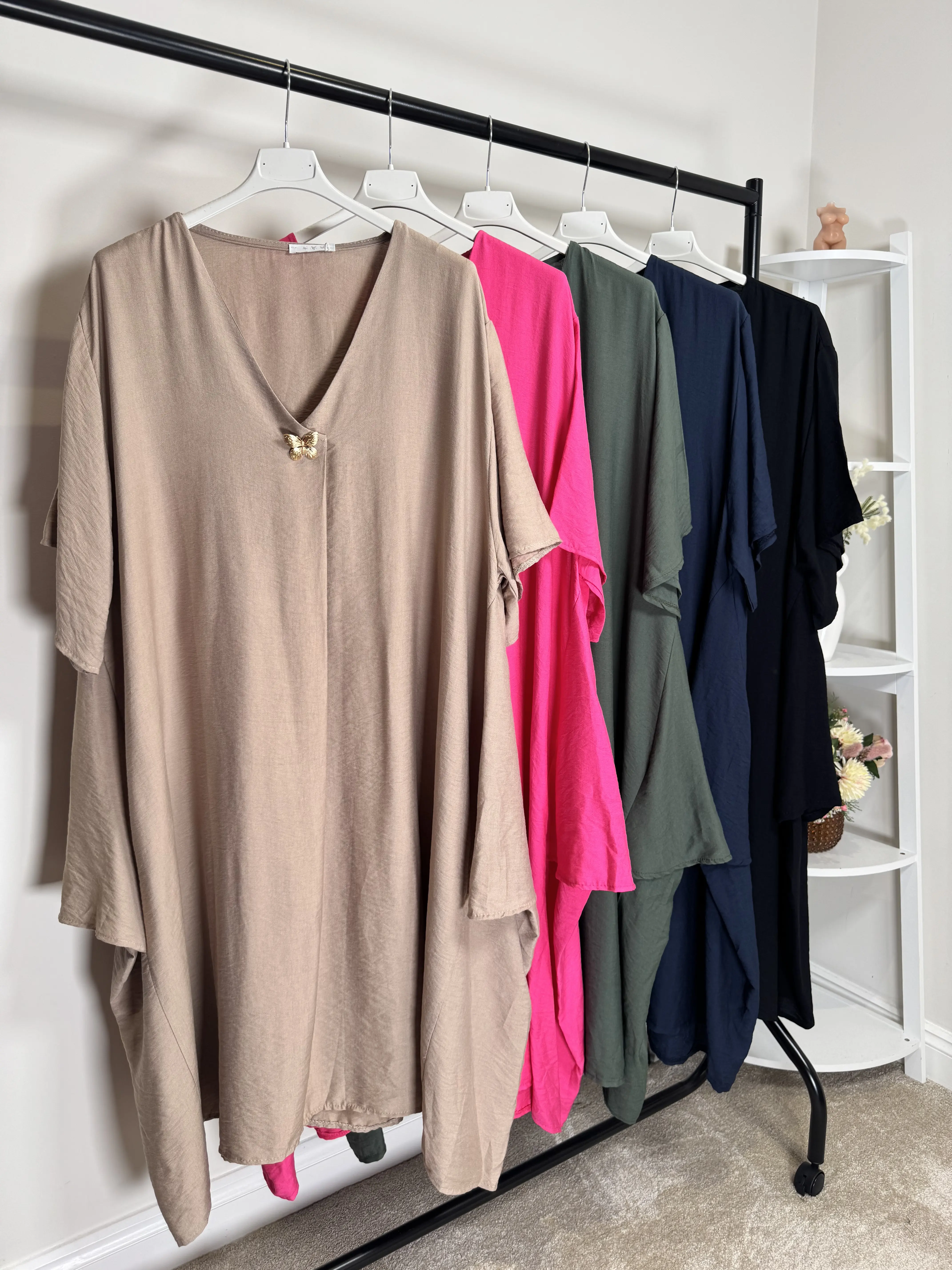 BUTTERFLY GOLD BROOCH MIDI DRESS - ONE SIZE