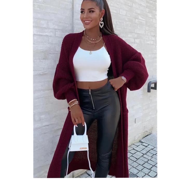Chunky Knitted Baloon sleeve Maxi Cardigan Womenswear Comfortable Knitwear Causal autumnal fits 3