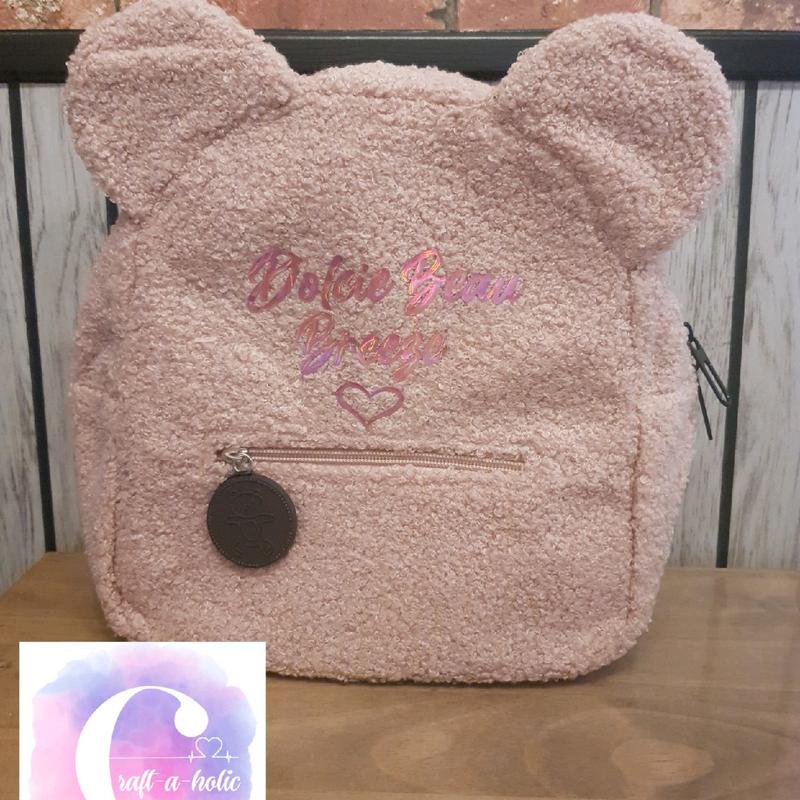 Personalised Teddy Bear Bags Plain Brown Fluffy Kids School Nursery Backpack Name, Gift, Accessory Fashion, Cute, Adjustable Straps, Various Colours, Fonts and Finishes 7