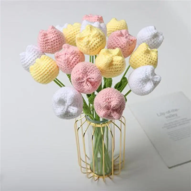 【Women's Day gift】Four Seasons HomeFurnishings -Crochet Tulip Vaseless, 10/20/30Artificial Flowers, Living Room Home Decor,Bedroom Dining Room, Christmas Wedding Party,Gift ltems Decorative Plants Omaments 3