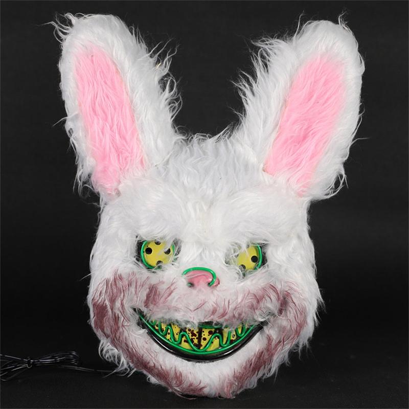 Mad Rabbit LED Mask Halloween Scary Mask Rabbit Bunny Mask, Bloody Plush Animal Head Mask, Spooky Mask Halloween Cosplay Costume Props 7