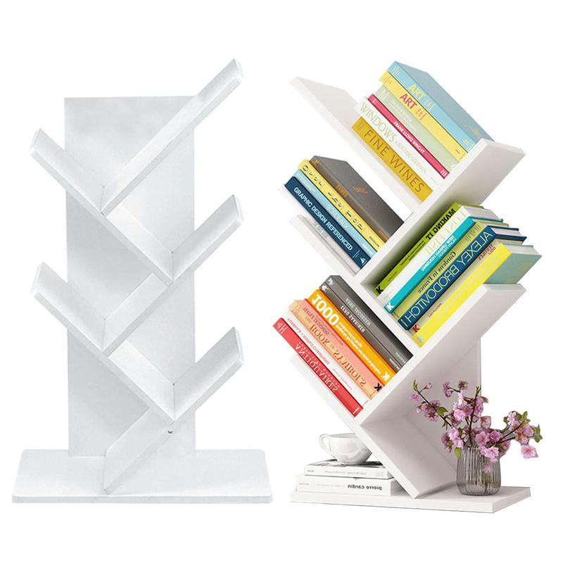 Lushhub Rustic 5/9-Shelf Standing Tree Bookshelf Wood Display Rack in White/Black/Brown - Compact and Space-Saving Book Storage 3