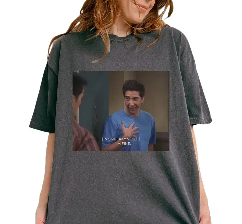 Ross Geller I'm Fine Shirt Friends Merch 90s Sitcom Shirt Cotton T-Shirt Menswear Polyester Top Grey