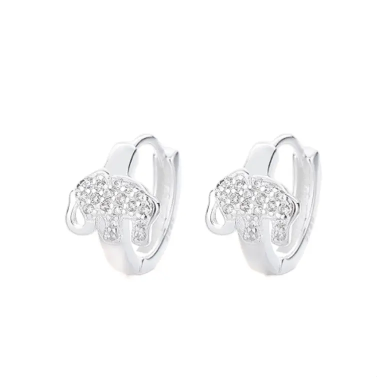 Sterling Silver Huggie Earrings with Cubic Zirconia Diamonds- Elephant design - Women’s jewellery