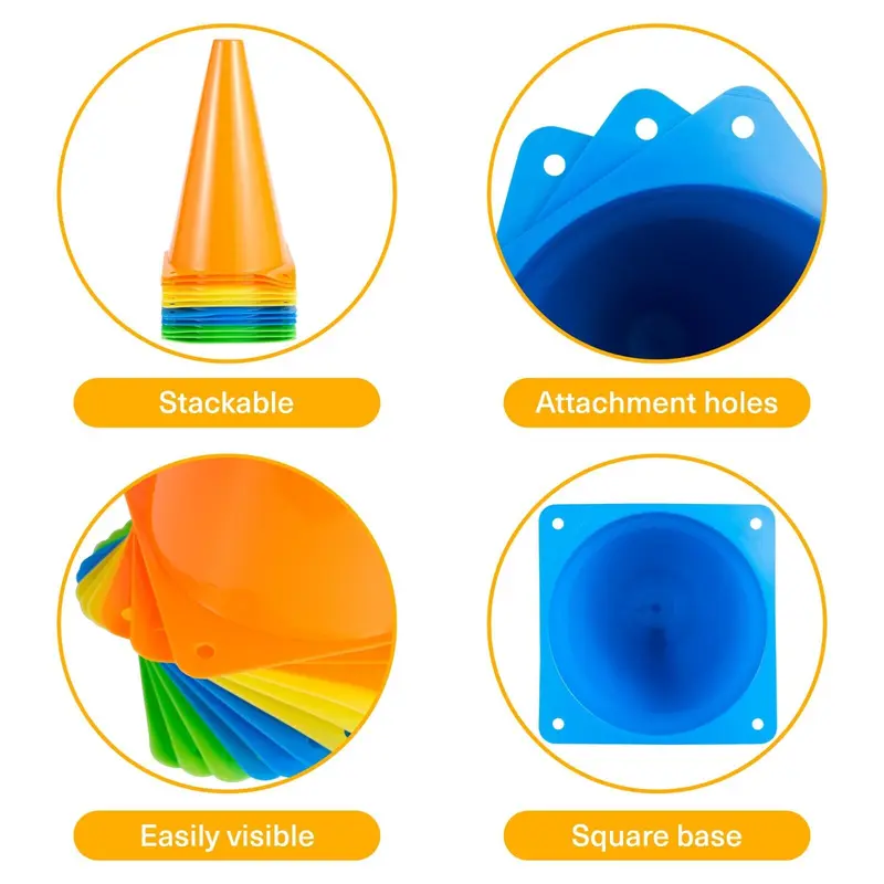 12X Sports Marker Plastic Cones Agility Football Pitch Training Fitness Exercise 2