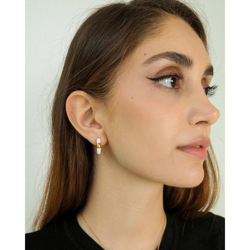 White Enamelled Hoop Earrings 1