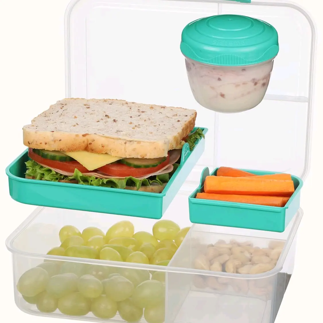 Fulfilment Next Day 1.65L BENTO LUNCH TO GO WITH YOGURT POT Lunch Boxes Plastic