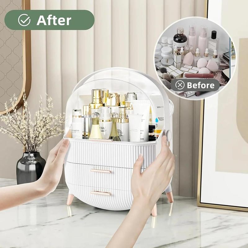 Makeup Organiser Storage Box, Cosmetics Display Case with Transparent Cover, Dust Proof Waterproof Cosmetics Storage Box Suitable for Bathroom Countertop and Bedroom Vanity Dresser (White) Decor 1