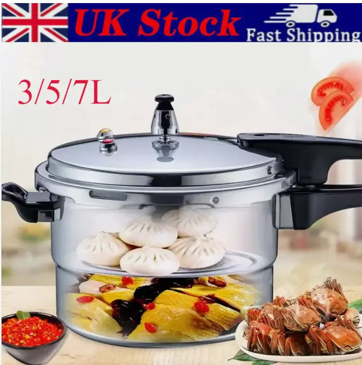 3L 5L 7L LITRE ALUMINIUM PRESSURE COOKER KITCHEN COOKWARE STEAMER POT UK 0