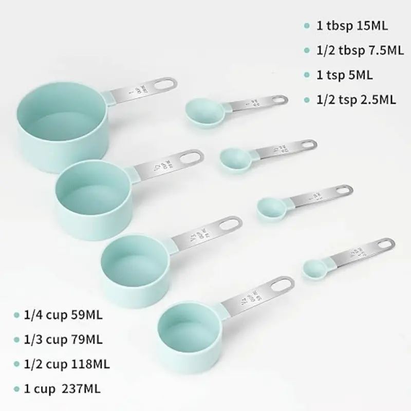 Measuring Cups and Spoons Set of 8 Pieces, Nesting Measuring Cups for Measuring Dry or Liquid Ingredients, Stainless Steel Handle Kitchen Utensils 4