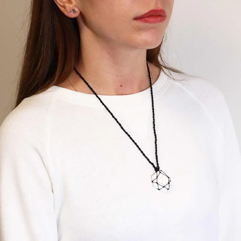 White Howlite Hexagon Pendant – Calming Gemstone Necklace 3