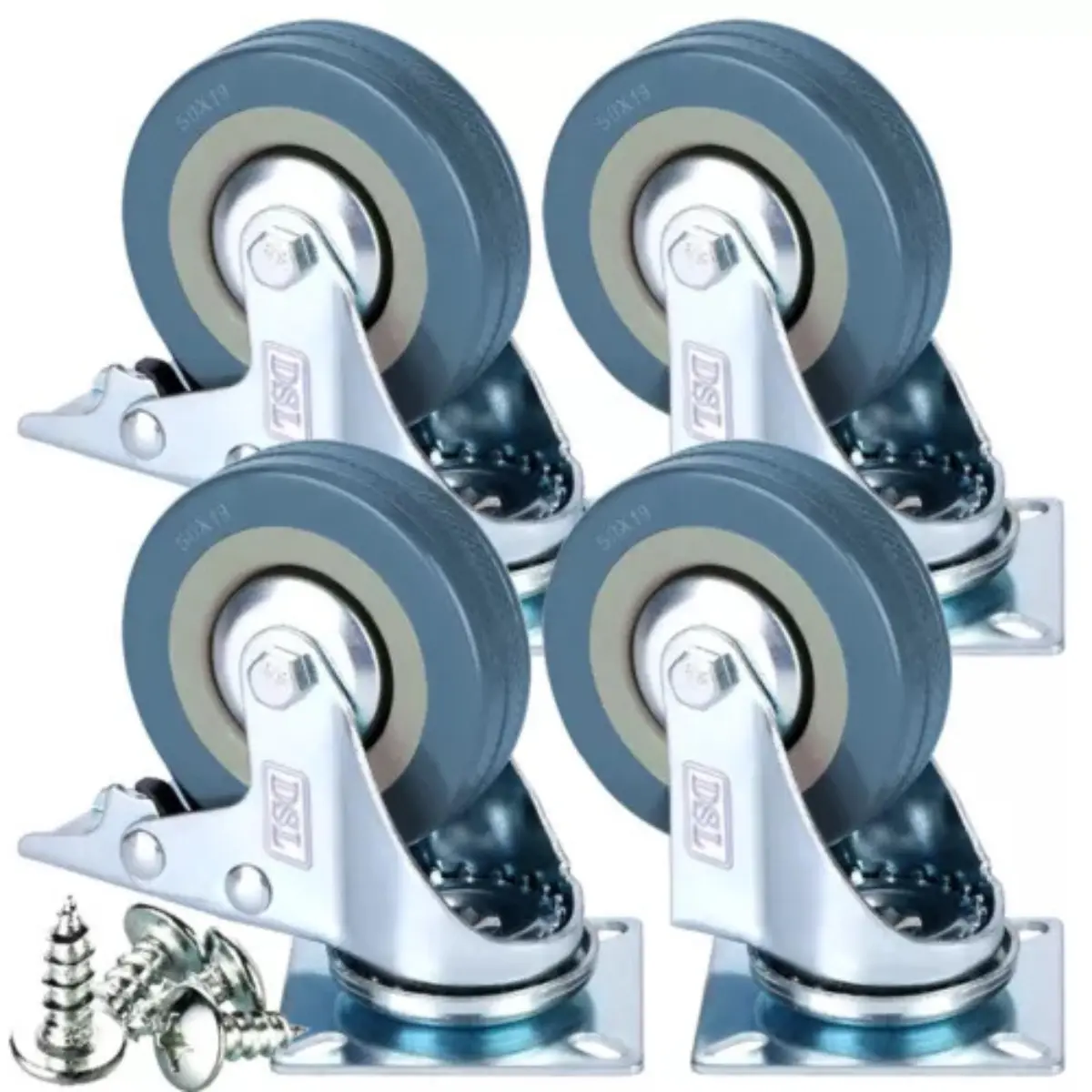 4 x Heavy Duty 50mm Rubber Swivel Castor Wheels Trolley Furniture Caster Brake