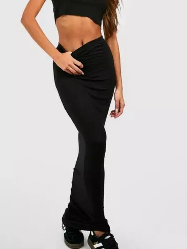 Black High Waisted Basic Jersey Maxi Skirt