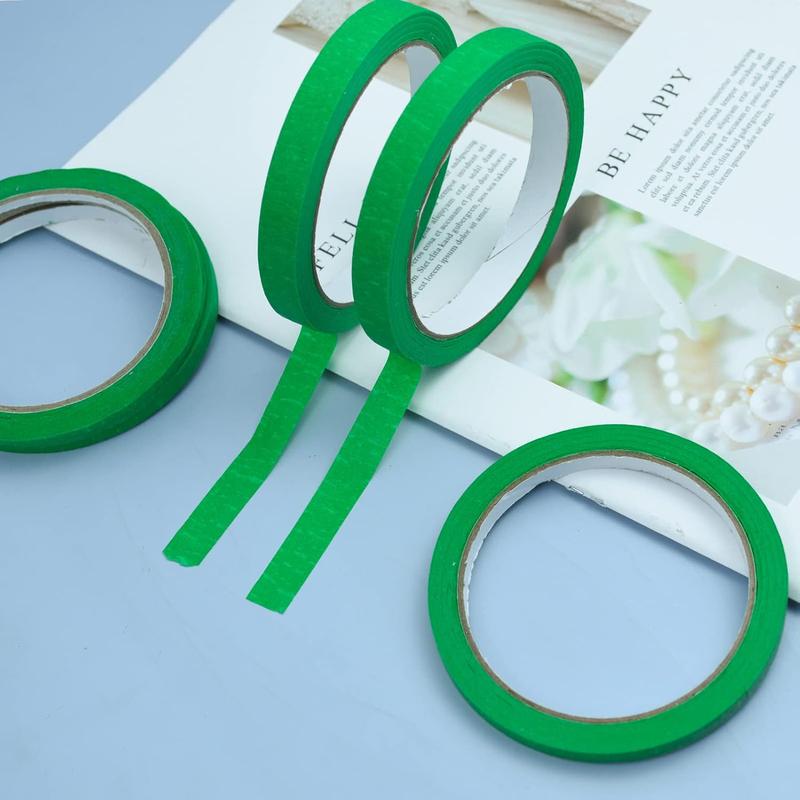 6 Rolls Green Masking Tape, Fine Line Tapes Painters Tape Artist Masking Tape 3mm/7mm/12mm Widex22 Yard Writable Masking Tape Automotive Masking Tape Premium Masking Tape for Painting and Decorating, 1