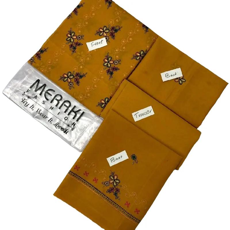 Merski Embroidery Lawn 2pc unstitched Mustard 0