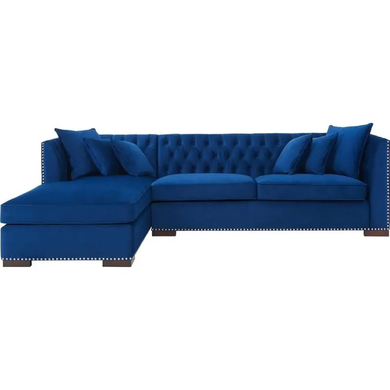 Chester Blue Velvet Fabric Corner Sofa - Left 0