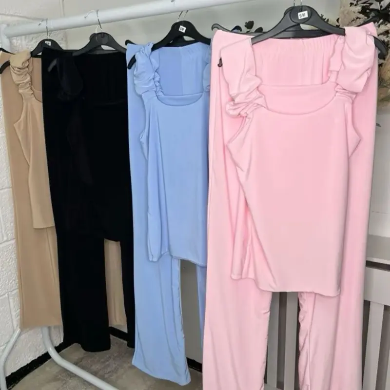Crystal Ruched Strap Lounge Set, Super Stretchy Material