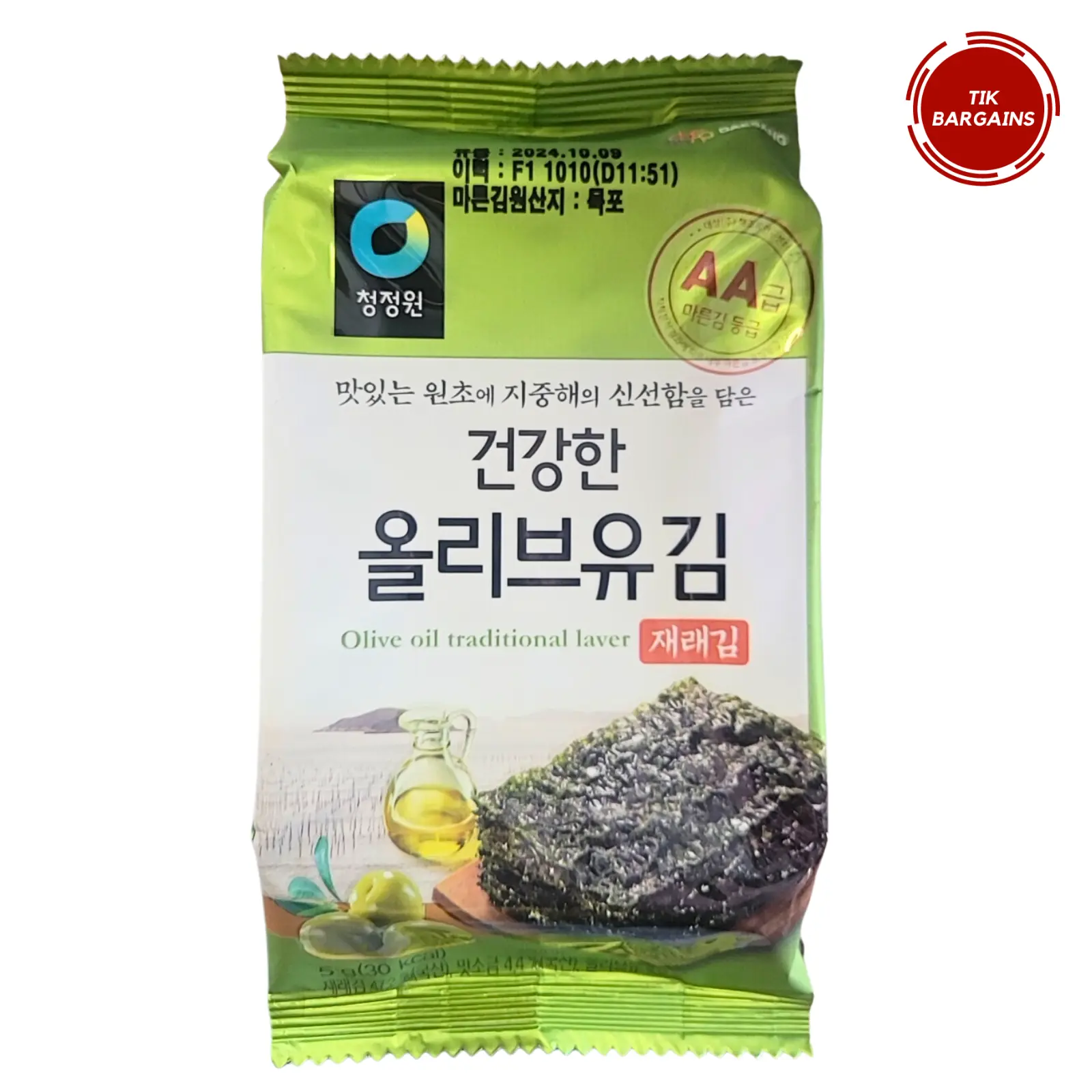 Daesang Seaweed Snack with Olive Oil – Crispy Korean Laver, Rich Olive Oil Flavor, 5g – Authentic Korean Seaweed Snack, Healthy Nori Sheets for Snacking or Meal Pairing Seaweed Snack