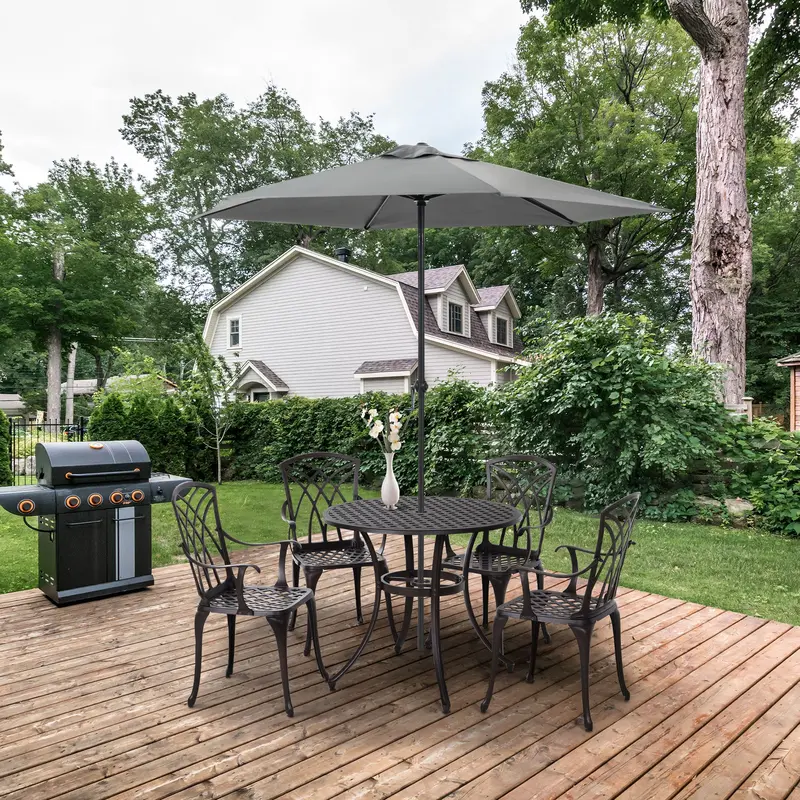 Cast Aluminium 4-Seater Outdoor Garden Table & Chair Set Brown 1