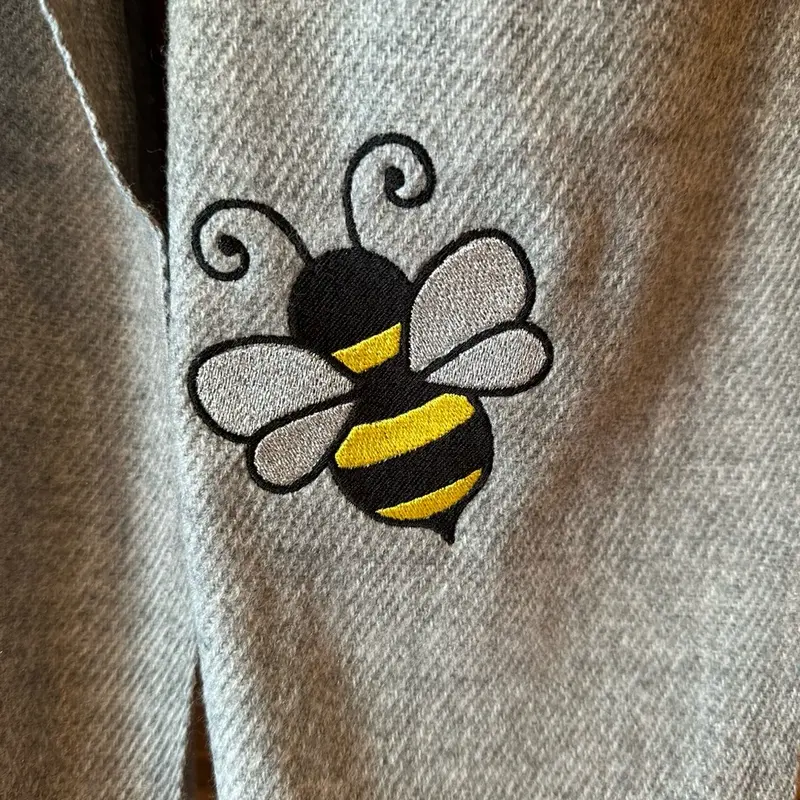 Embroidered grey bee scarf, gift for her. scarfs 2