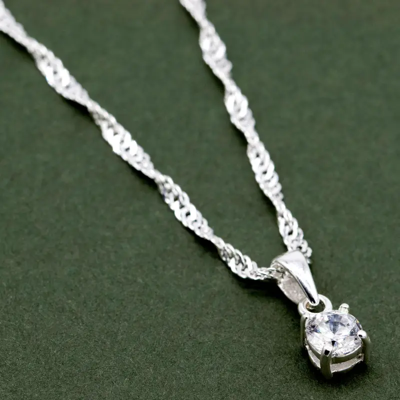 Genuine 925 Sterling Silver Cubic Zirconia Round Pendant Necklace Singapore Chain 14"-24" 3